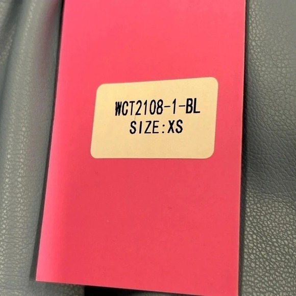 NWT THML Blue‎ Faux Leather Flutter Sleeve Top Womens XS Round Neckline - Picture 4 of 6